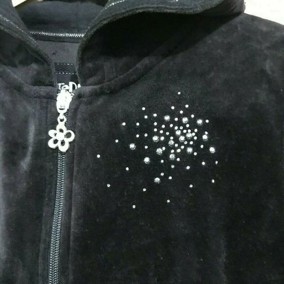 Limited Too Black Velvet Hoodie w Rhinestones Zipper Sweatshirt Pockets Size Y14 - Picture 2 of 8